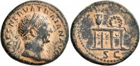 Trajan, 98-117. Semis (Brass, 19 mm, 3.10 g, 7 h), Rome, circa 107-108. IMP CAES NERVA TRAIAN AVG Laureate head of Trajan to right, with slight draper...