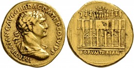 Trajan, 98-117. Aureus (Gold, 20 mm, 7.14 g, 7 h), Rome, 112-113. IMP TRAIANVS AVG GER DAC P M TR P COS VI P P Laureate, draped and cuirassed bust of ...