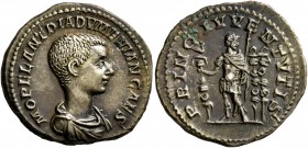 Diadumenian, as Caesar, 217-218. Denarius (Silver, 20 mm, 3.56 g, 7 h), Rome, summer 217-early 218. M OPEL ANT DIADVMENIAN CAES Bare-headed and draped...