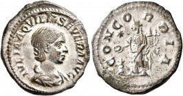 Aquilia Severa, Augusta, 220-221 &amp; 221-222. Denarius (Silver, 20 mm, 3.75 g, 11 h), Rome. IVLIA AQVILIA SEVERA AVG Draped bust of Aquilia Severa t...