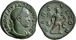Severus Alexander, 222-235. Sestertius (Orichalcum, 31 mm, 18.77 g, 1 h), Rome, 231-235. IMP ALEXANDER PIVS AVG Laureate, draped and cuirassed bust of...