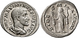 Maximinus I, 235-238. Denarius (Silver, 20 mm, 2.95 g, 7 h), Rome, 235-236. IMP MAXIMINVS PIVS AVG Laureate, draped and cuirassed bust of Maximinus I ...