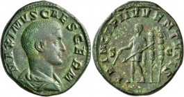 Maximus, Caesar, 235/6-238. Sestertius (Orichalcum, 31 mm, 21.39 g, 12 h), Rome, 236-238. MAXIMVS CAES GERM Bare-headed, draped and cuirassed bust of ...