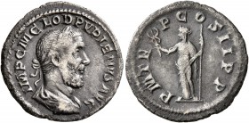 Pupienus, 238. Denarius (Silver, 19 mm, 1.98 g, 1 h), Rome, circa April-June 238. IMP C M CLOD PVPIENVS AVG Laureate, draped and cuirassed bust of Pup...