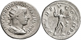 Gordian III, 238-244. Antoninianus (Silver, 21 mm, 4.51 g, 7 h), Antiochia, 242-243. IMP GORDIANVS PIVS FEL AVG Radiate, draped and cuirassed bust of ...