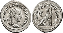 Philip I, 244-249. Antoninianus (Silver, 24 mm, 4.46 g, 6 h), Rome, 244-247. IMP M IVL PHILIPPVS AVG Radiate, draped and cuirassed bust of Philip II t...