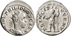 Philip II, as Caesar, 244-247. Antoninianus (Silver, 22 mm, 3.66 g, 1 h), Rome, 244-246. M IVL PHILIPPVS CAES Radiate and draped bust of Philip II to ...