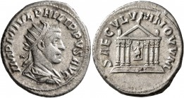 Philip II, 247-249. Antoninianus (Silver, 23 mm, 5.72 g, 6 h), Antiochia. IMP M IVL PHILIPPVS AVG Laureate, draped and cuirassed bust of Philip II to ...