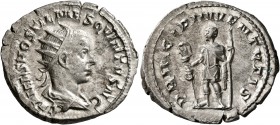 Hostilian, as Caesar, 250-251. Antoninianus (Silver, 24 mm, 5.11 g, 6 h), Rome. C VALENS HOSTIL MES QVINTVS N C Radiate and cuirassed bust of Hostilia...