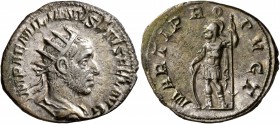 Aemilian, 253. Antoninianus (Silver, 22 mm, 3.28 g, 6 h), Rome. IMP AEMILIANVS PIVS FEL AVG Radiate, draped and cuirassed bust of Aemilian to right, s...
