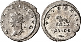 Gallienus, 253-268. Antoninianus (Silvered bronze, 22 mm, 3.11 g, 5 h), Antiochia, 264-265. GALLIENVS AVG Radiate head of Gallienus to left. Rev. P M ...