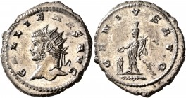 Gallienus, 253-268. Antoninianus (Silvered bronze, 21 mm, 4.60 g, 6 h), Antiochia, 264-265. GALLIENVS AVG Radiate head of Gallienus to left. Rev. GENI...