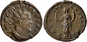 Marius, Romano-Gallic usurper, 269. Antoninianus (Bronze, 20 mm, 3.15 g, 1 h), Cologne. IMP C MARIVS P F Radiate, draped and cuirassed bust of Marius ...