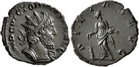 Victorinus, Romano-Gallic Emperor, 269-271. Antoninianus (Bronze, 21 mm, 2.58 g, 1 h), Cologne, 270. IMP C VICTORINVS P F AVG Radiate and cuirassed bu...