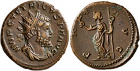 Tetricus I, Romano-Gallic Emperor, 271-274. Antoninianus (Bronze, 19 mm, 4.68 g, 7 h), Treveri, 272. IMP C TETRICVS P F AVG Radiate, draped and cuiras...