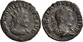 Aurelian, with Vabalathus, 270-275. Antoninianus (Silvered bronze, 20 mm, 3.64 g, 11 h), Antiochia, November 270-March 272. IMP C AVRELIANVS AVG Radia...