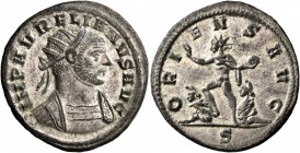 Aurelian, 270-275. Antoninianus (Silvered bronze, 23 mm, 3.93 g, 6 h), Serdica, Spring 274. IMP AVRELIANVS AVG Radiate and cuirassed bust of Aurelian ...