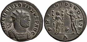 Florian, 276. Antoninianus (Silvered bronze, 21 mm, 3.72 g, 6 h), Serdica. IMP C M AN FLORIANVS P AVG Radiate and cuirassed bust of Florian to right. ...