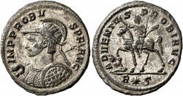 Probus, 276-282. Antoninianus (Silvered bronze, 23 mm, 3.13 g, 6 h), Rome. IMP PROBVS PF AVG Radiate, helmeted and cuirassed bust of Probus to left, h...