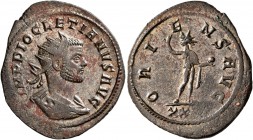 Diocletian, 284-305. Antoninianus (Silvered bronze, 23 mm, 3.47 g, 12 h), Rome, 285. IMP DIOCLETIANVS AVG Radiate, draped and cuirassed bust of Diocle...