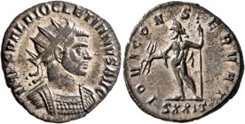 Diocletian, 284-305. Antoninianus (Silvered bronze, 21 mm, 3.54 g, 6 h), Ticinum, 286. IMP C C VAL DIOCLETIANVS AVG Radiate and cuirassed bust of Dioc...