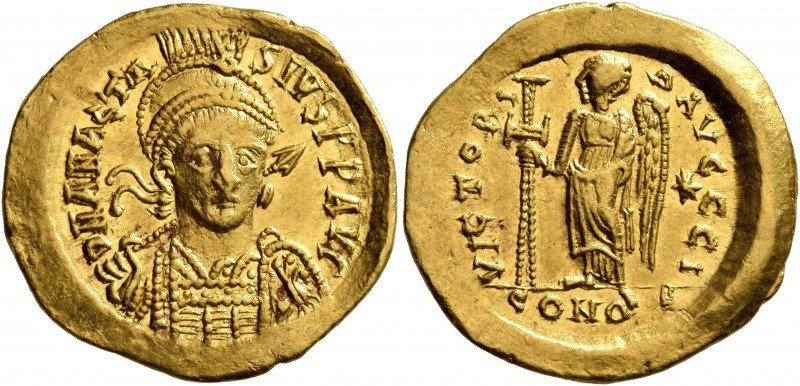 Anastasius I, 491-518. Solidus (Gold, 21 mm, 4.43 g, 7 h), Constantinopolis, cir...