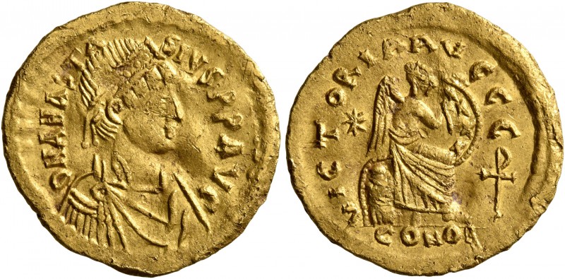 Anastasius I, 491-518. Semissis (Gold, 18 mm, 2.24 g, 6 h), Constantinopolis, ci...