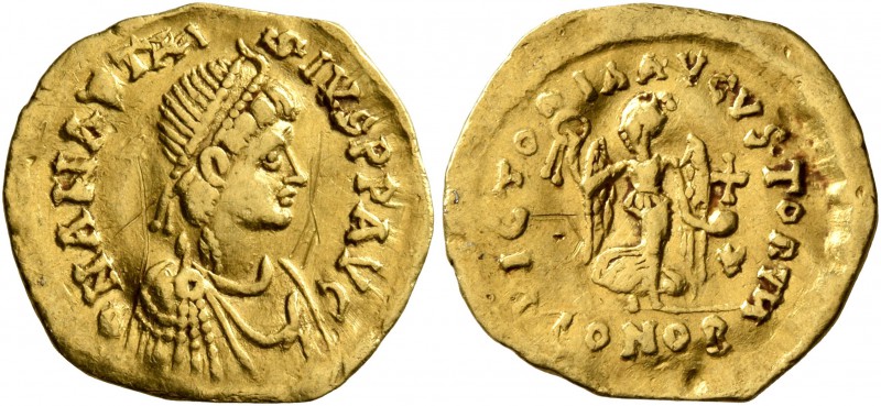 Anastasius I, 491-518. Tremissis (Gold, 15 mm, 1.40 g, 6 h), Constantinopolis. D...