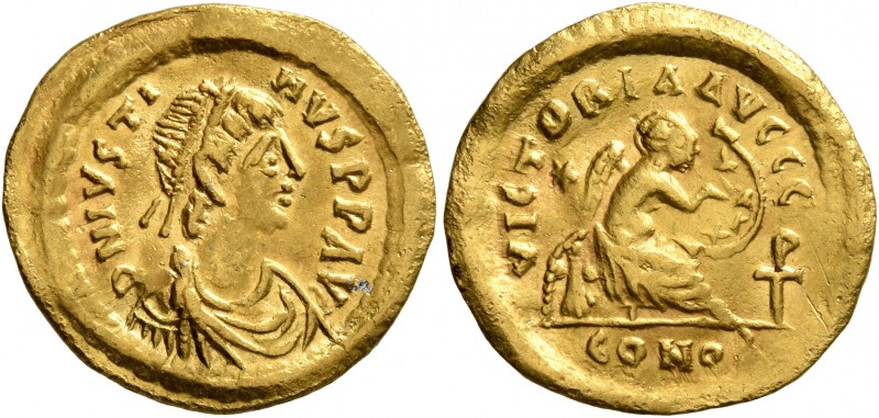 Justin I, 518-527. Semissis (Gold, 17 mm, 1.98 g, 6 h), Constantinopolis. D N IV...