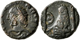 Justin I, 518-527. Pentanummium (Bronze, 11 mm, 1.86 g, 7 h), uncertain mint. [...] Pearl-diademed, draped and cuirassed bust of Justin I to left. Rev...