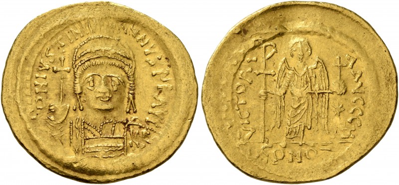 Justinian I, 527-565. Solidus (Gold, 22 mm, 4.46 g, 7 h), Constantinopolis. D N ...