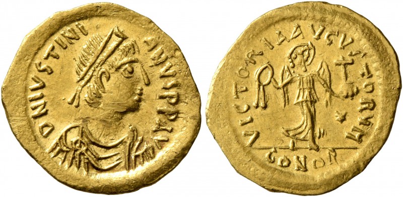 Justinian I, 527-565. Tremissis (Gold, 15 mm, 1.48 g, 7 h), Constantinopolis. D ...