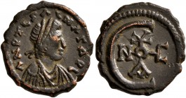 Justinian I, 527-565. Pentanummium (Copper, 15 mm, 1.89 g, 11 h), Theoupolis (Antiochia), 560-565. ΛNRTCSΛINΛΓAPC Diademed, draped and cuirassed bust ...