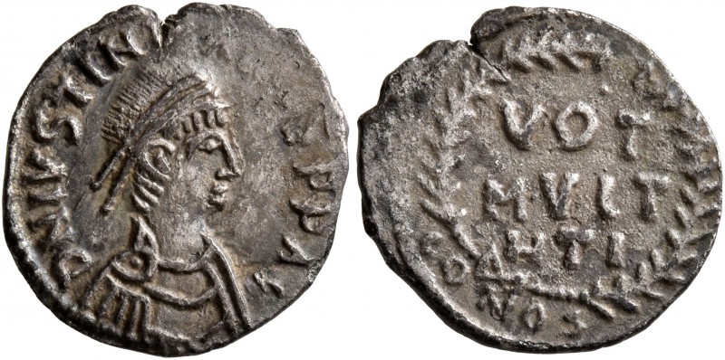 Justinian I, 527-565. 1/2 Siliqua (Silver, 15 mm, 1.27 g, 1 h), Carthage, 534/7-...