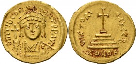 Tiberius II Constantine, 578-582. Solidus (Gold, 21 mm, 4.46 g, 6 h), Constantinopolis. δ m TIb CONSTANT P P AVI Draped and cuirassed bust of Tiberius...