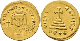 Tiberius II Constantine, 578-582. Light weight Solidus of 22 Siliquae (Gold, 21 mm, 4.09 g, 6 h), Theoupolis (Antiochia). δ m TIb CONSTANT P P AVI Dra...