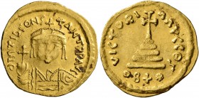 Tiberius II Constantine, 578-582. Light weight Solidus of 22 Siliquae (Gold, 21 mm, 4.04 g, 7 h), Theoupolis (Antiochia). d M TIb CONSTANT P P AVI Dra...