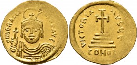 Heraclius, 610-641. Solidus (Gold, 21 mm, 4.33 g, 7 h), Constantinopolis, 610-613. d N hЄRACLIЧS P P AVG Draped and cuirassed bust of Heraclius facing...