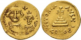 Heraclius, with Heraclius Constantine, 610-641. Solidus (Gold, 20 mm, 4.46 g, 7 h), Constantinopolis, 616-625. δδ NN hERACL[IЧS ET hERA CONS]T PP AV C...