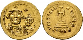 Heraclius, with Heraclius Constantine, 610-641. Solidus (Gold, 20 mm, 4.35 g, 7 h), Constantinopolis, 616-625. δδ NN hERACLIЧS ET hERA CONST PP AV Cro...