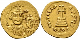 Heraclius, with Heraclius Constantine, 610-641. Solidus (Gold, 20 mm, 4.44 g, 7 h), Constantinopolis, 616-625. δδ NN hERACLIЧS ET [hERA CO]NST PP AV C...