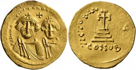 Heraclius, with Heraclius Constantine, 610-641. Solidus (Gold, 20 mm, 4.46 g, 8 h), Constantinopolis, 616-625. δδ NN hERACLIЧS ET hERA [CONST PP AV] C...