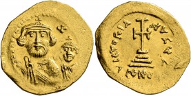 Heraclius, with Heraclius Constantine, 610-641. Solidus (Gold, 23 mm, 4.46 g, 7 h), Constantinopolis, 616-625. δδ NN hERACLIЧS ET hER[A CONST PP AV] C...