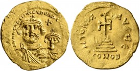 Heraclius, with Heraclius Constantine, 610-641. Solidus (Gold, 22 mm, 4.46 g, 7 h), Constantinopolis, circa 616-625. δδ NN hERACLIЧS ET hERA CONST PP ...