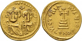 Heraclius, with Heraclius Constantine, 610-641. Solidus (Gold, 20 mm, 4.45 g, 6 h), Constantinopolis, circa 626 - 629. δδ NN hERACLIЧS ET hERA CONST P...