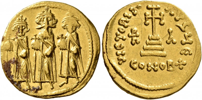 Heraclius, with Heraclius Constantine and Heraclonas, 610-641. Solidus (Gold, 19...