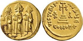 Heraclius, with Heraclius Constantine and Heraclonas, 610-641. Solidus (Gold, 19 mm, 4.47 g, 6 h), Constantinopolis, indictional year IA (11) = 637/63...