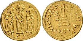 Heraclius, with Heraclius Constantine and Heraclonas, 610-641. Solidus (Gold, 20 mm, 4.24 g, 6 h), Constantinopolis, circa 639-641. Heraclius, Heracli...
