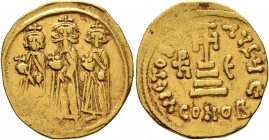 Heraclius, with Heraclius Constantine and Heraclonas, 610-641. Solidus (Gold, 21 mm, 4.29 g, 6 h), Constantinopolis, 639-641. Heraclius, Heraclius Con...