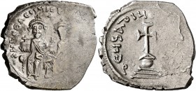 Heraclius, with Heraclius Constantine, 610-641. Hexagram (Silver, 26 mm, 6.56 g, 6 h), Constantinopolis, 615-638. d N ҺЄRACLIЧS ЄT [ҺЄRA CONSTA] Herac...